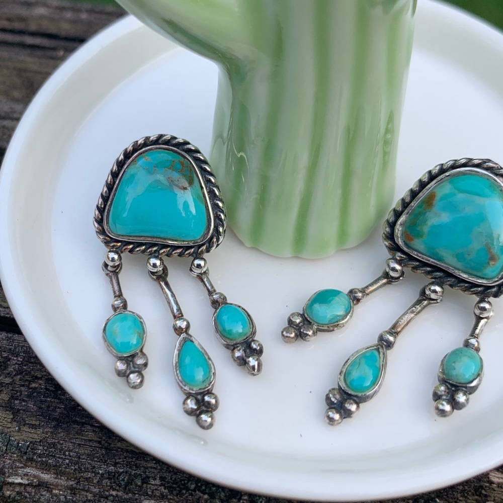 Turquoise & Sterling Silver Navajo Earrings - Picture 4 of 7